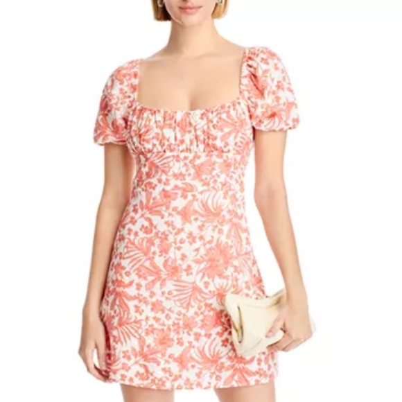 AQUA Puff Sleeve Mini Floral Lined Cotton Population Dress - Exclusive Size XS - Picture 1 of 16